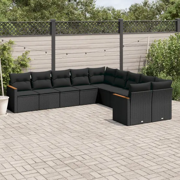 Gossi set canapele de gradina cu perne, 10 piese, negru, poliratan