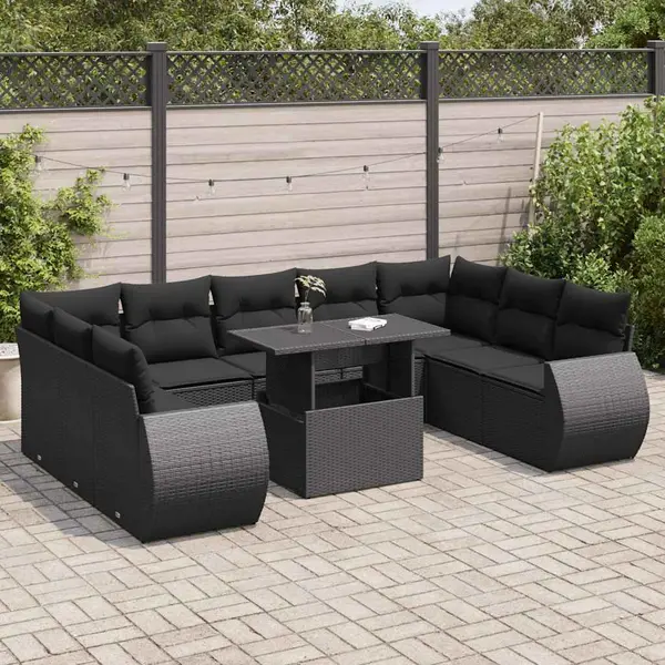 Gossi set canapele de gradina cu perne, 10 piese, negru, poliratan
