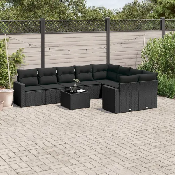 Gossi set canapele de gradina cu perne, 10 piese, negru, poliratan