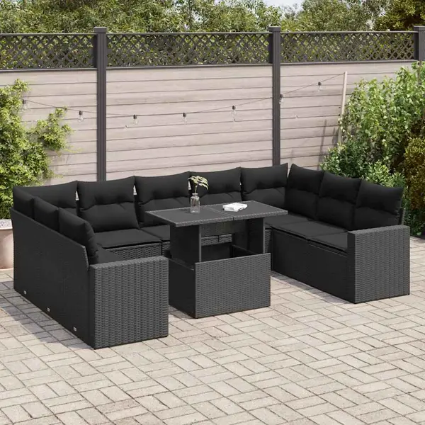 Gossi set canapele de gradina cu perne, 10 piese, negru, poliratan