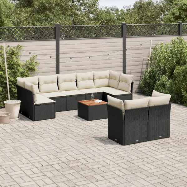 Gossi set canapele de gradina cu perne, 10 piese, negru, poliratan