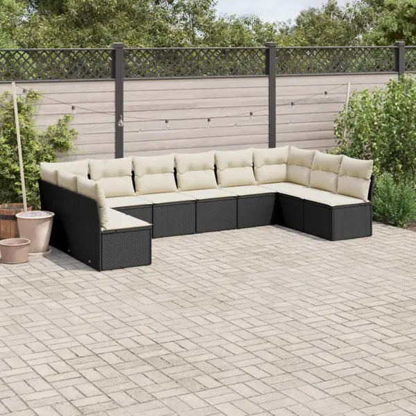 Gossi set canapele de gradina cu perne, 10 piese, negru, poliratan