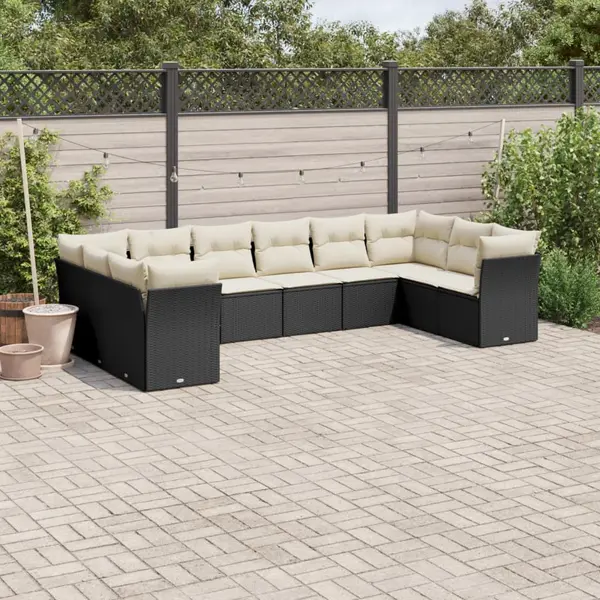 Gossi set canapele de gradina cu perne, 10 piese, negru, poliratan