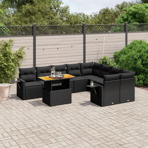 Gossi set canapele de gradina cu perne, 10 piese, negru, poliratan