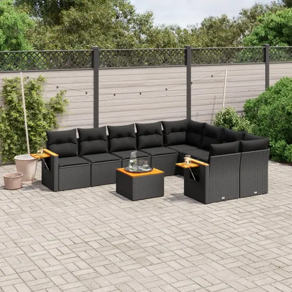 Gossi set canapele de gradina cu perne, 10 piese, negru, poliratan