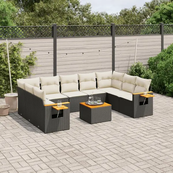 Gossi set canapele de gradina cu perne, 10 piese, negru, poliratan