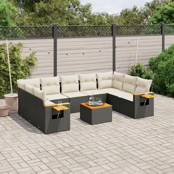 Gossi set canapele de gradina cu perne, 10 piese, negru, poliratan