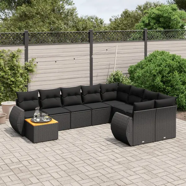 Gossi set canapele de gradina cu perne, 10 piese, negru, poliratan
