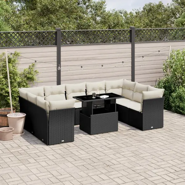 Gossi set canapele de gradina cu perne, 10 piese, negru, poliratan