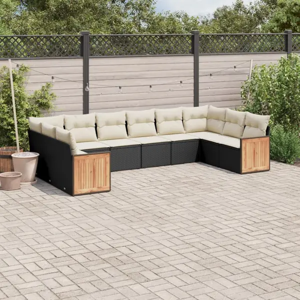 Gossi set canapele de gradina cu perne, 10 piese, negru, poliratan