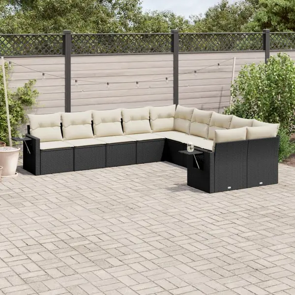 Gossi set canapele de gradina cu perne, 10 piese, negru, poliratan