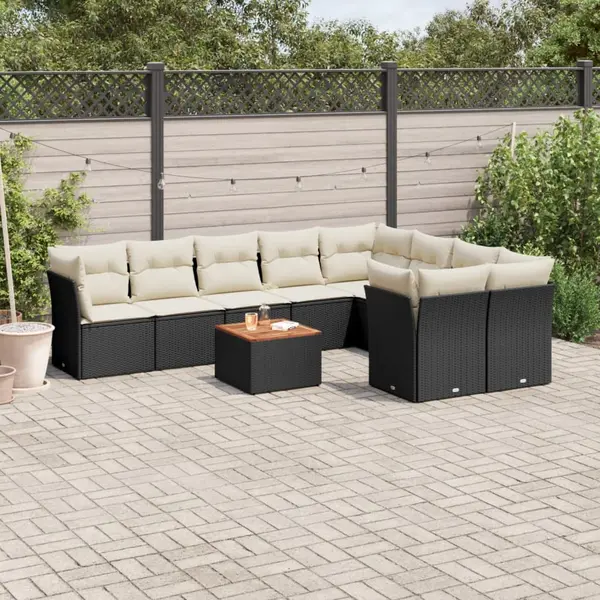 Gossi set canapele de gradina cu perne, 10 piese, negru, poliratan