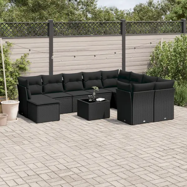 Gossi set canapele de gradina cu perne, 10 piese, negru, poliratan