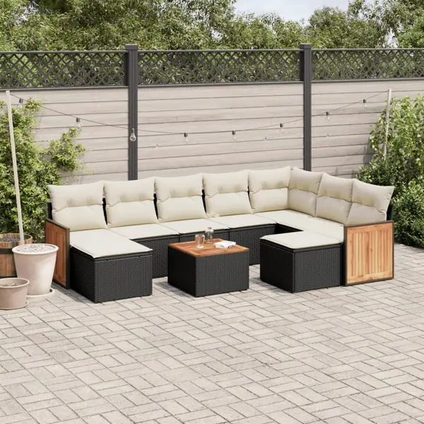 Gossi set canapele de gradina cu perne, 10 piese, negru, poliratan