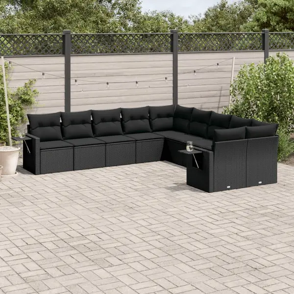 Gossi set canapele de gradina cu perne, 10 piese, negru, poliratan