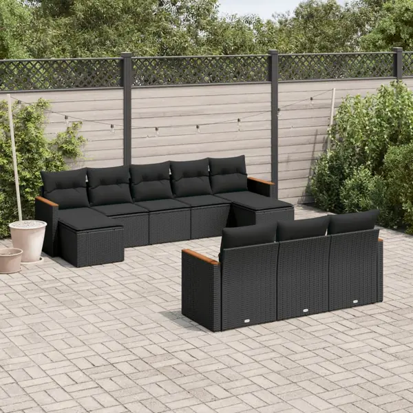 Gossi set canapele de gradina cu perne, 10 piese, negru, poliratan