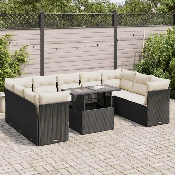 Gossi set canapele de gradina cu perne, 10 piese, negru, poliratan
