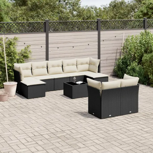 Gossi set canapele de gradina cu perne, 10 piese, negru, poliratan