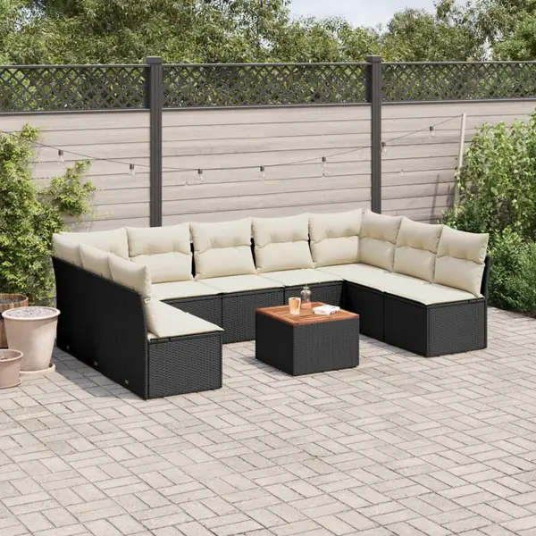 Gossi set canapele de gradina cu perne, 10 piese, negru, poliratan
