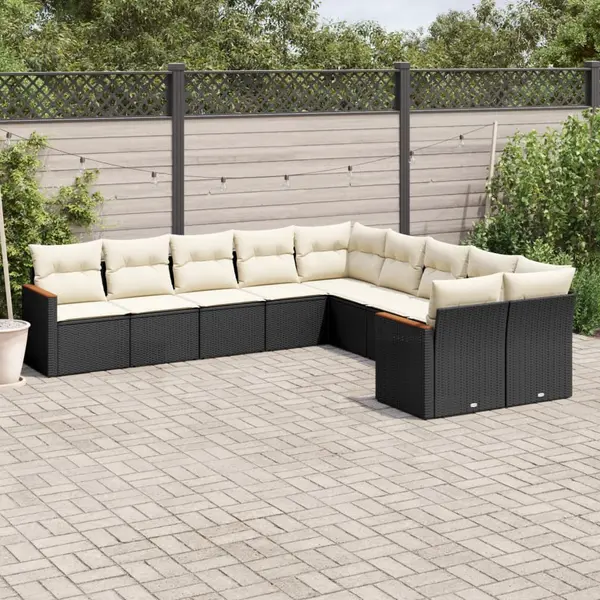Gossi set canapele de gradina cu perne, 10 piese, negru, poliratan