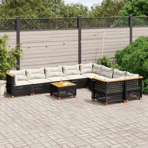 Gossi set canapele de gradina cu perne, 10 piese, negru, poliratan