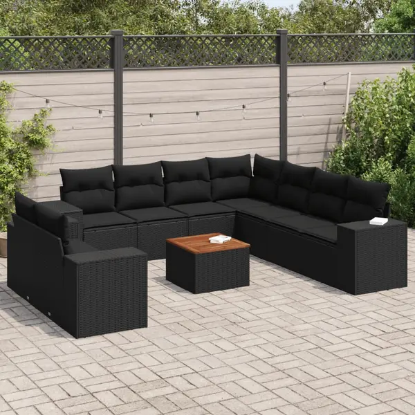 Gossi set canapele de gradina cu perne, 10 piese, negru, poliratan