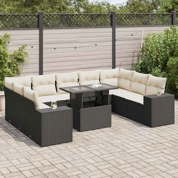 Gossi set canapele de gradina cu perne, 10 piese, negru, poliratan