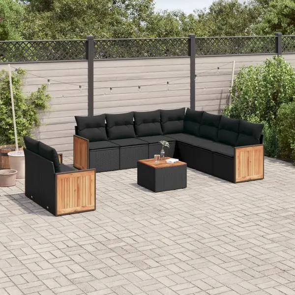Gossi set canapele de gradina cu perne, 10 piese, negru, poliratan