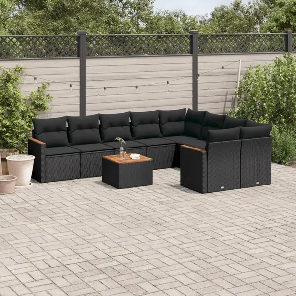 Gossi set canapele de gradina cu perne, 10 piese, negru, poliratan