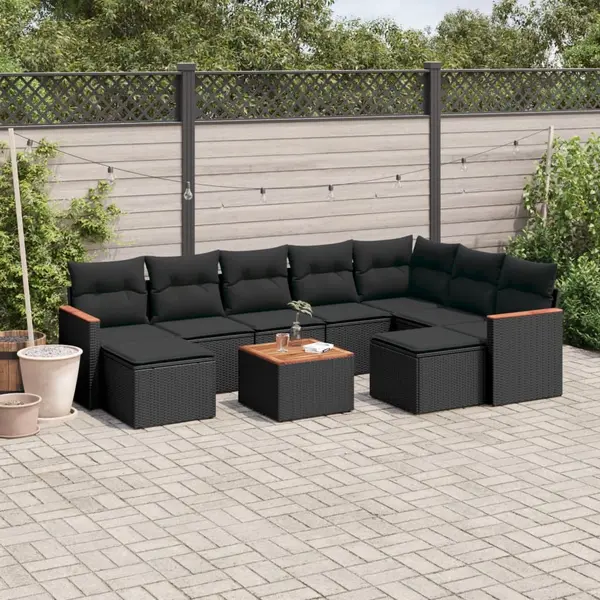 Gossi set canapele de gradina cu perne, 10 piese, negru, poliratan