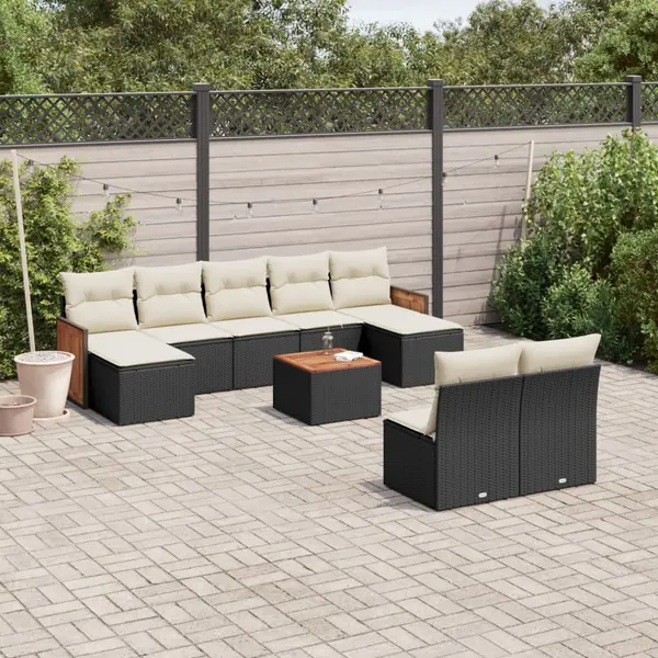 Gossi set canapele de gradina cu perne, 10 piese, negru, poliratan