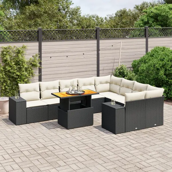 Gossi set canapele de gradina cu perne, 10 piese, negru, poliratan