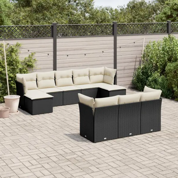 Gossi set canapele de gradina cu perne, 10 piese, negru, poliratan