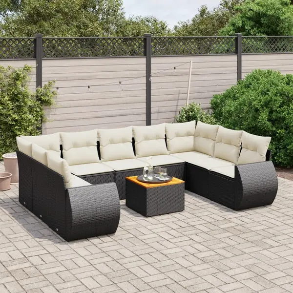 Gossi set canapele de gradina cu perne, 10 piese, negru, poliratan