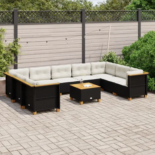 Gossi set canapele de gradina cu perne, 10 piese, negru, poliratan