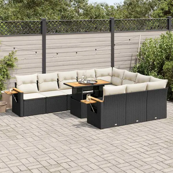 Gossi set canapele de gradina cu perne, 10 piese, negru, poliratan