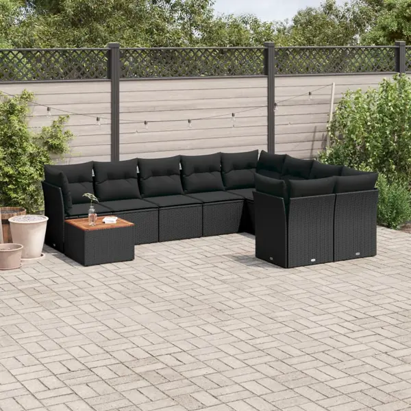 Gossi set canapele de gradina cu perne, 10 piese, negru, poliratan