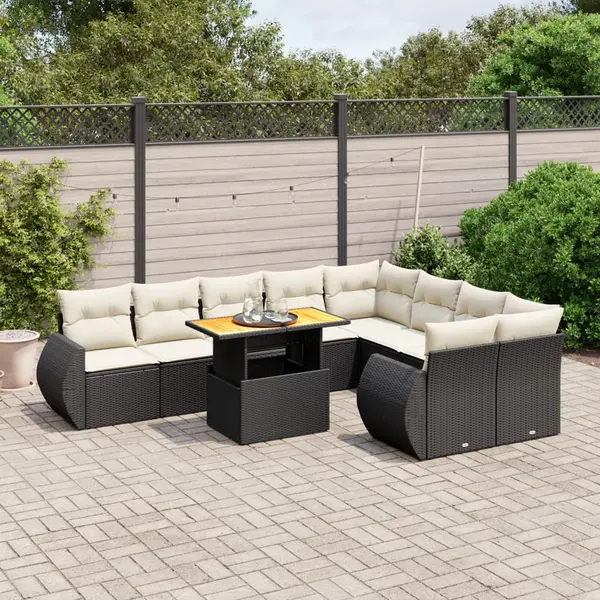 Gossi set canapele de gradina cu perne, 10 piese, negru, poliratan