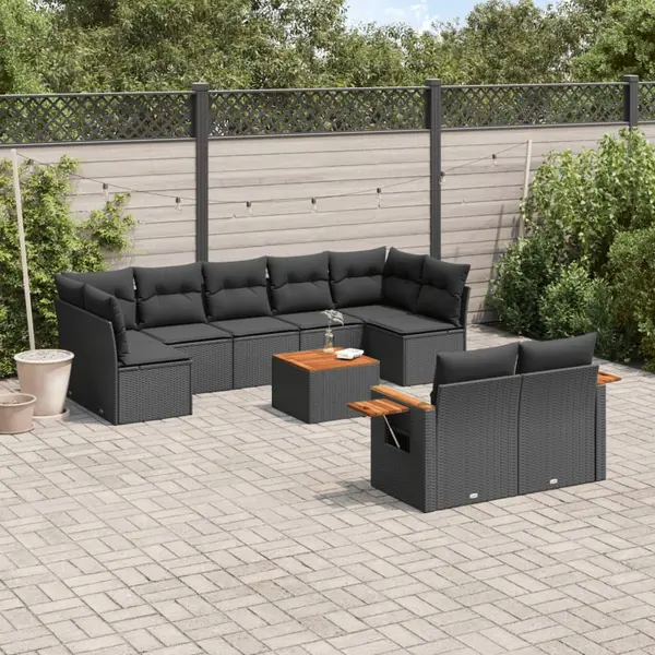 Gossi set canapele de gradina cu perne, 10 piese, negru, poliratan