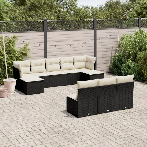 Gossi set canapele de gradina cu perne, 10 piese, negru, poliratan