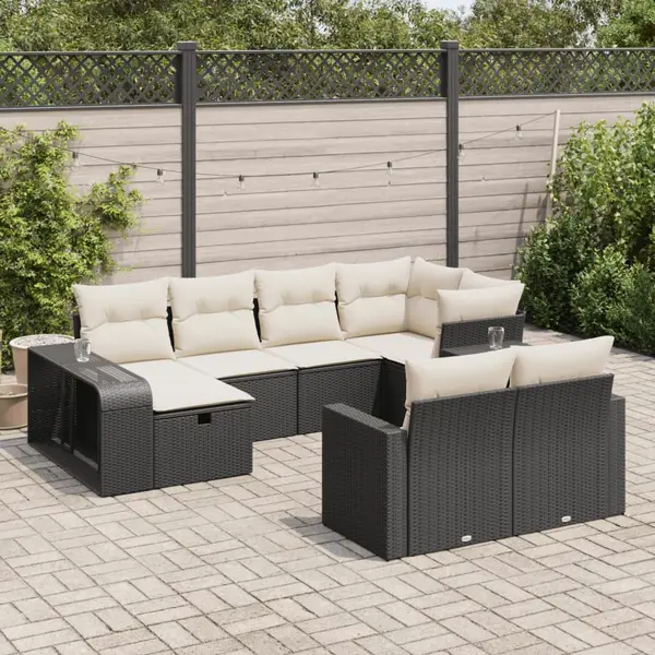 Gossi set canapele de gradina cu perne, 10 piese, negru, poliratan