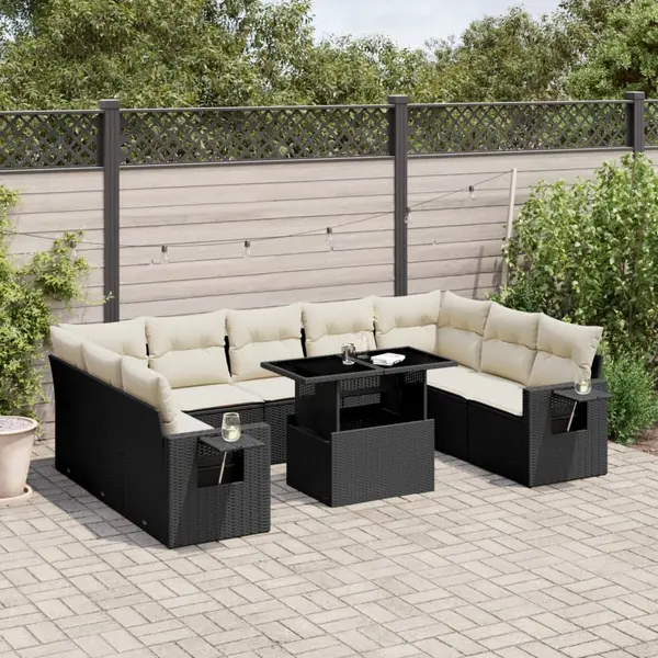 Gossi set canapele de gradina cu perne, 10 piese, negru, poliratan