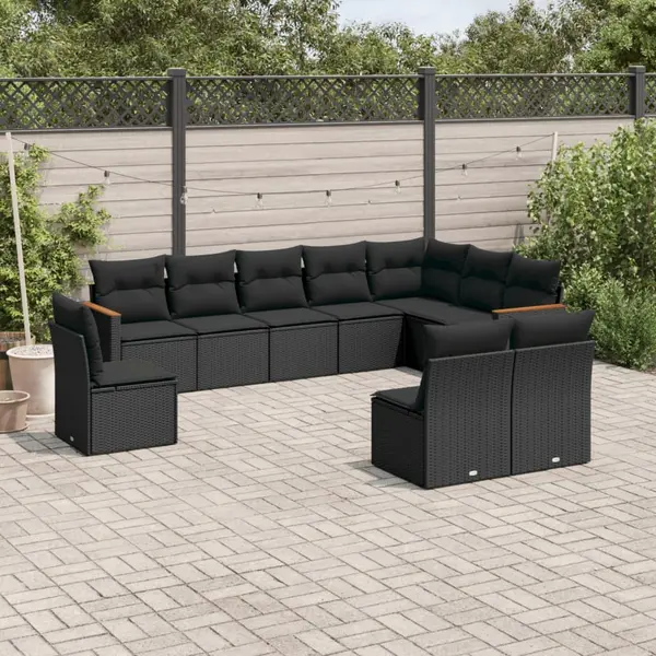 Gossi set canapele de gradina cu perne, 10 piese, negru, poliratan