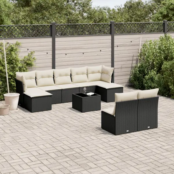 Gossi set canapele de gradina cu perne, 10 piese, negru, poliratan