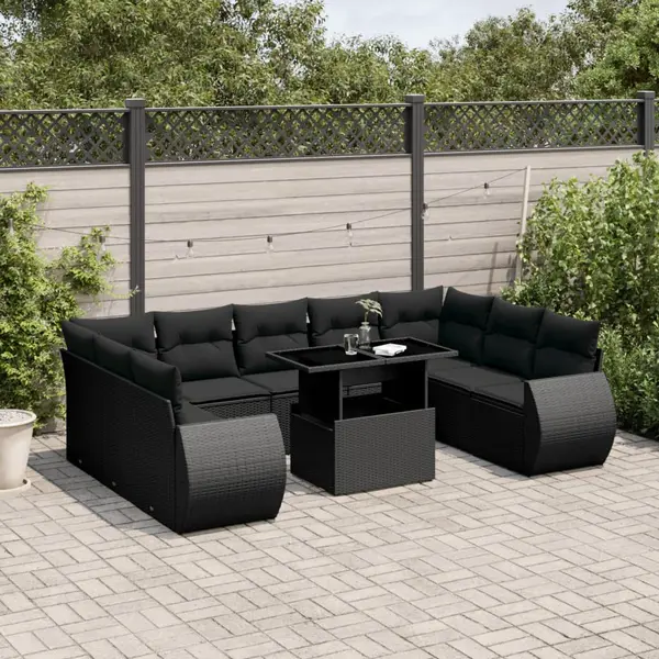 Gossi set canapele de gradina cu perne, 10 piese, negru, poliratan