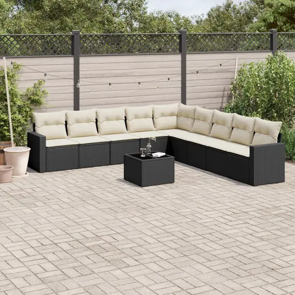 Gossi set canapele de gradina cu perne, 10 piese, negru, poliratan