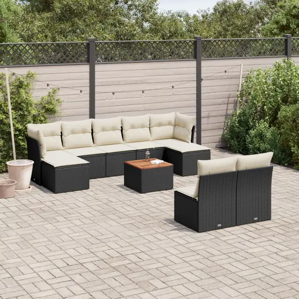 Gossi set canapele de gradina cu perne, 10 piese, negru, poliratan