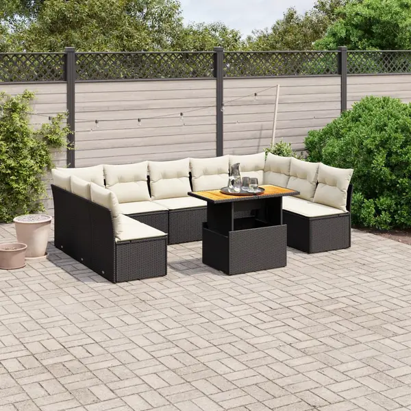 Gossi set canapele de gradina cu perne, 10 piese, negru, poliratan