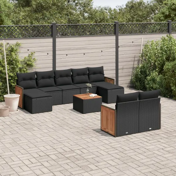 Gossi set canapele de gradina cu perne, 10 piese, negru, poliratan