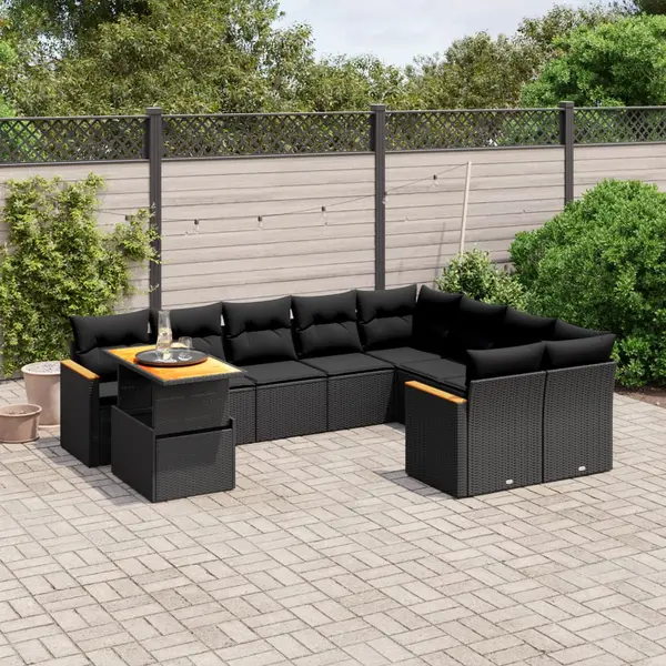 Gossi set canapele de gradina cu perne, 10 piese, negru, poliratan